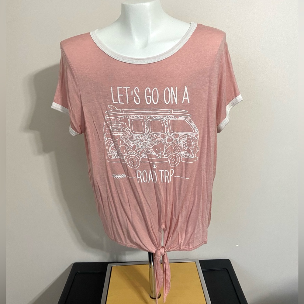 4/$15 Atticute Road Trip Pink Tie Front Top - Picture 4 of 12